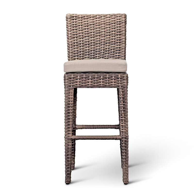 Arden Outdoor Bar Stool, Canvas Charcoal Sunbrella® Canvas, Chestnut, 28.75"