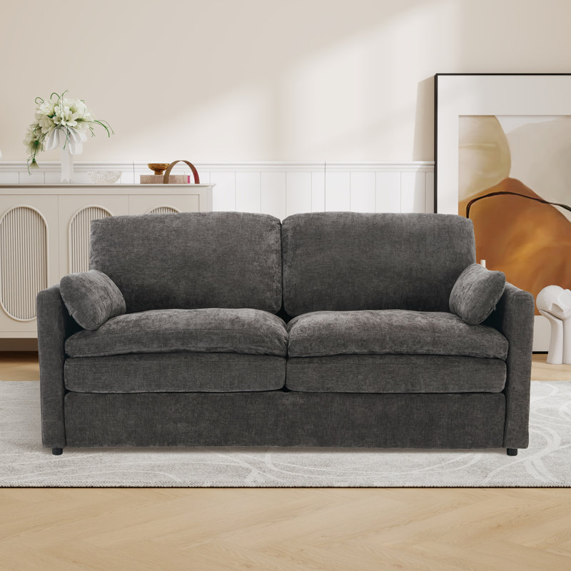 68" W Upholstered Loveseat With Pillows, Gray