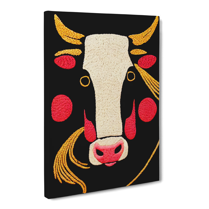 Cow Embroidery - Wrapped Canvas Print, 50cm H x 35cm W x 3cm D
