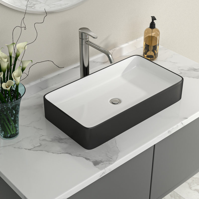 24" L x 14" W Bathroom Vessel Sink Rectangle Sink Above Counter Porcelain Ceramic Vanity Sink