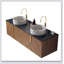 Meuble-lavabo 60 po avec lavabo, armoire de rangement murale moderne en contreplaqué flottant avec 4 portes, comptoir en pierre frittée noire et 2 lavabos ronds blancs en céramique, espresso