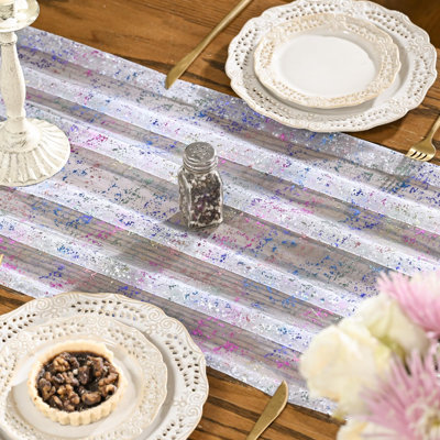 Lot de 10 chemins de table en gaze dorée colorée de 3 m (120 pouces), avec paillettes métalliques transparentes, pour décoration de table lors de repas, mariages, anniversaires, fêtes et autres occasions spéciales à la maison.