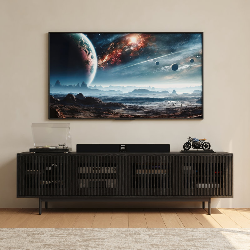 Aeolus Mid-Century Modern TV Stand, Pre-Assembly, 21.26"H x 78.74"L x 18.89"W, Black
