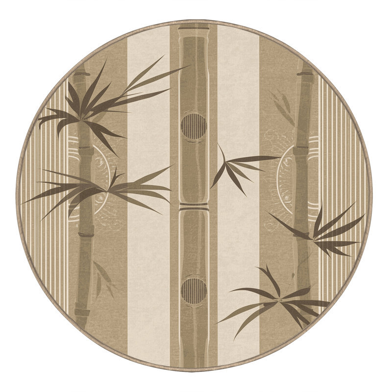Machine Washable Oyan Bamboo Art Deco Arc Rug in Brown – Binding, 6' Round