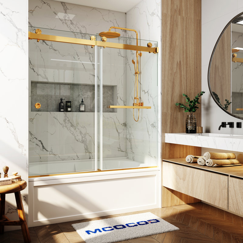 Opal Mirage MCOCOD 60" W x 66" H Double Smooth Sliding Frameless Tub Door and Anti-Collision Function with 3/8"(10mm)Clear Glass