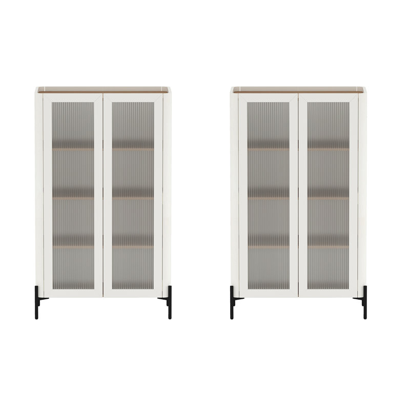 Abbey Modern Tempered Glass Bookcase Cabinet with Adjustable Shelves in Maple and Off White, Maple/Off white