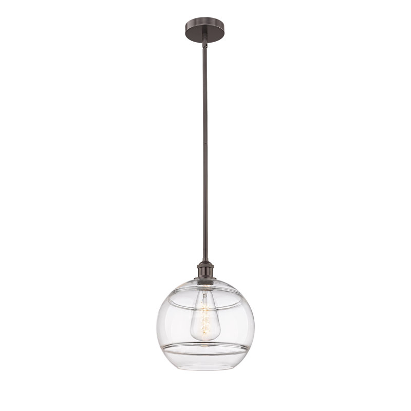 Mini-luminaire suspendu avec tige 6 po Edison Bienes-616-G556, H 12,88 po x l 12 po x P 12 po, Transparent, Bronze huilé