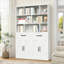 Grande bibliothèque moderne en métal à rangement mixte, étagères de rangement ouvertes et fermées blanches classiques pour le bureau à domicile et le salon-129372592