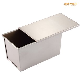 CHEFMADE Commercial Pullman Loaf Pan with Lid, 2.2lb Dough Capacity Non-Stick Rectangle Corrugated Toast Box for Oven Baking 4.8 x 12.8x 4.7 CHEFMA