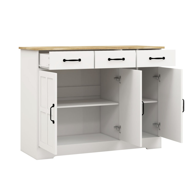 Farmhouse Buffet Cabinet Storage Sideboard With 3 Drawers And 3 Doors For Dining Living Room Kitchen Cupboard-White