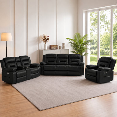 Kimblyn 3-Piece Power Reclining Sofa Set with USB-C Ports Storage Console and Cup Holders