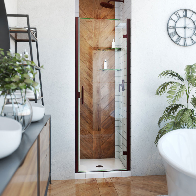 Porte de douche battante en bronze huilé DreamLine Alliance l 24 à l 25 po x H 72 5/8 po, Bronze huilé, 25"