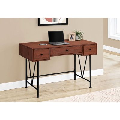 Bureau à domicile avec rangement, 48 po de long, plateau en stratifié brun, base en métal noir, ordinateur d'apparence transitionnelle pour et pour la maison, finition l 48 po, métal