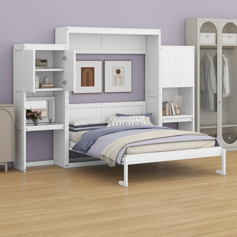 Grand lit escamotable mural avec bureau, Blanc