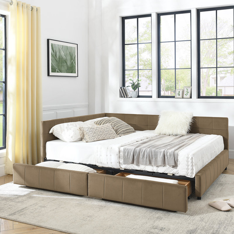 Structure de lit tapissier pour grand lit, Brun, Grand lit