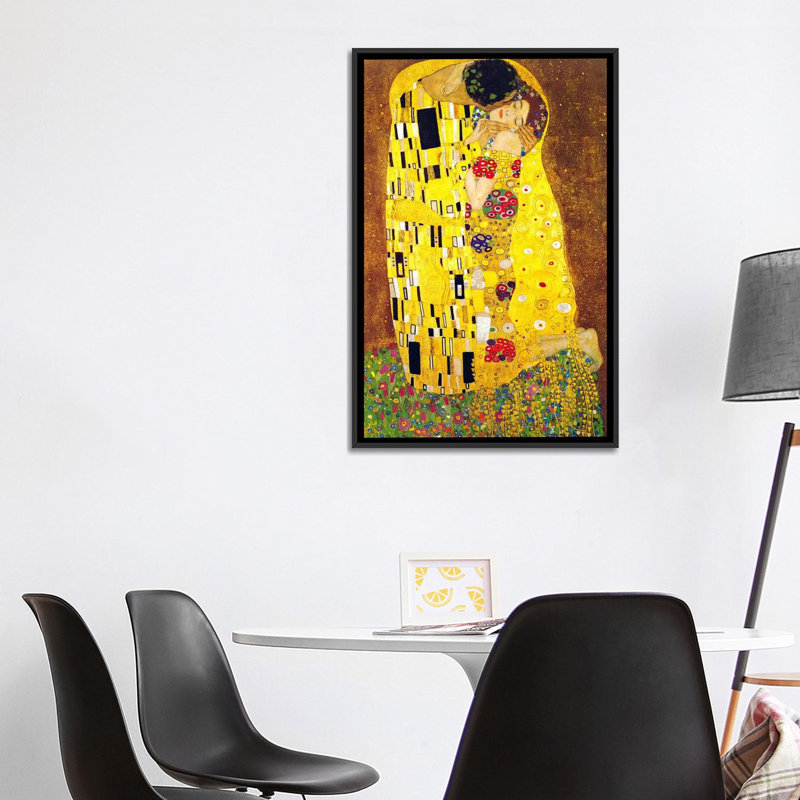 « the baiser » par gustav klimt,-print, H 40 po x l 26 po x P 1,5 po, Toile avec cadre noir