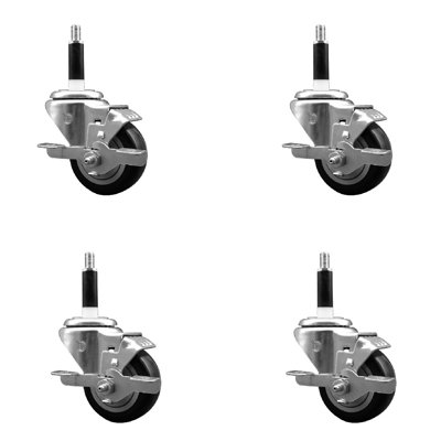 Ensemble de roulettes extensibles 3 po en poly SS 7/8 po avec frein SCC
