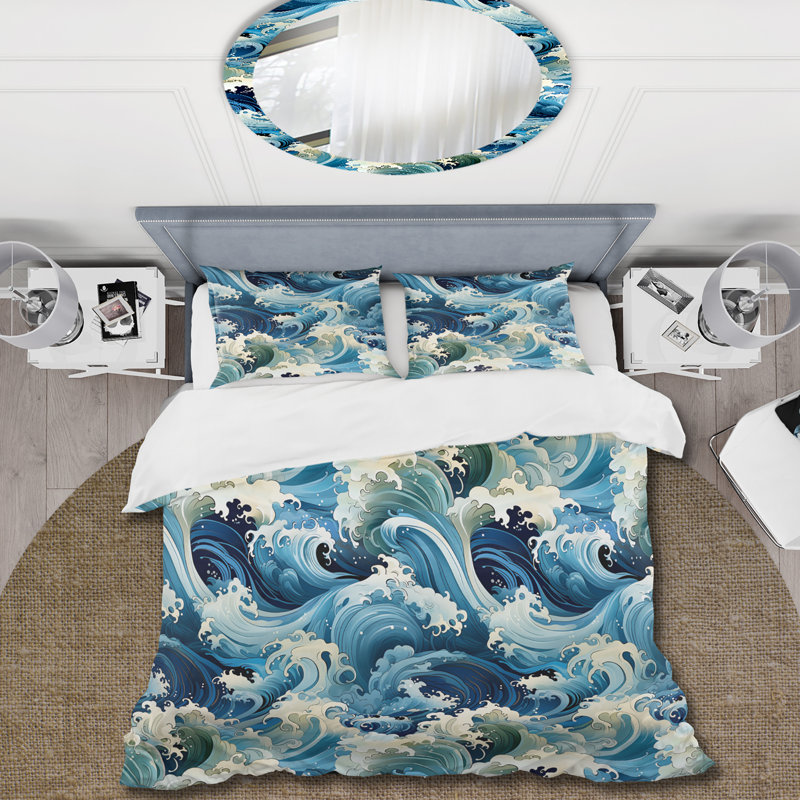 Literie Water Elements I, Housse de couette pour grand lit et 2 taies décor