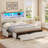 Wood Full Bed Frame with 6 Drawers and Spacious Storage Headboard Farmhouse LED Metal Platform Bed with Charging Station No Boxing Need-253110981-255102226