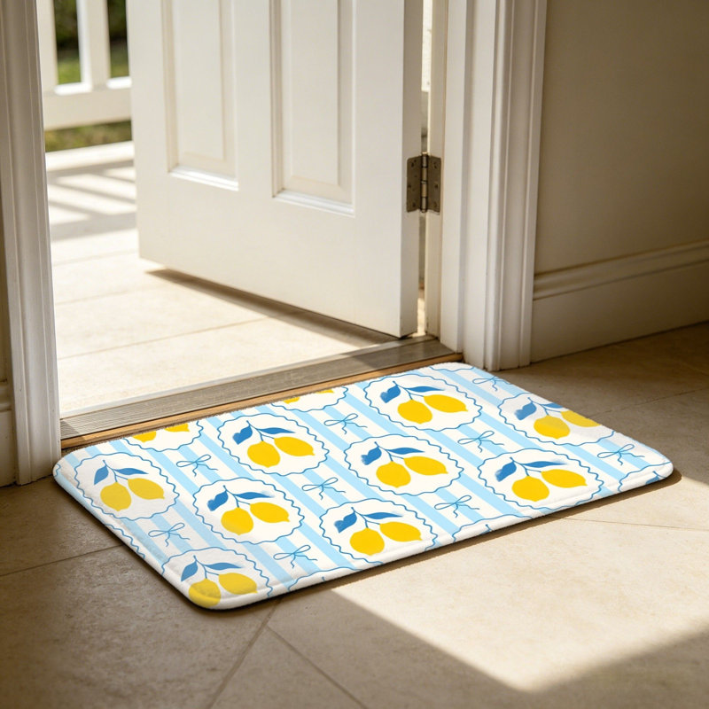 Tapis rayé bleu et blanc 24 po x 36 po pour l'extérieur et l'intérieur