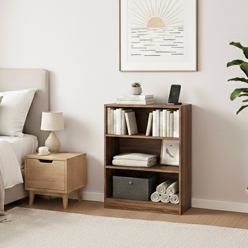 142cm H x 60cm W Standard Bookcase, (3 Shelves) 75cm H x 60cm W x 24cm D, Walnut
