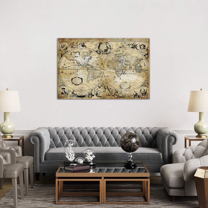 Antique World Map 1 Piece Wrapped Canvas Wall Art, 66.04 cm H x 45.72 cm W x 1.91 cm D