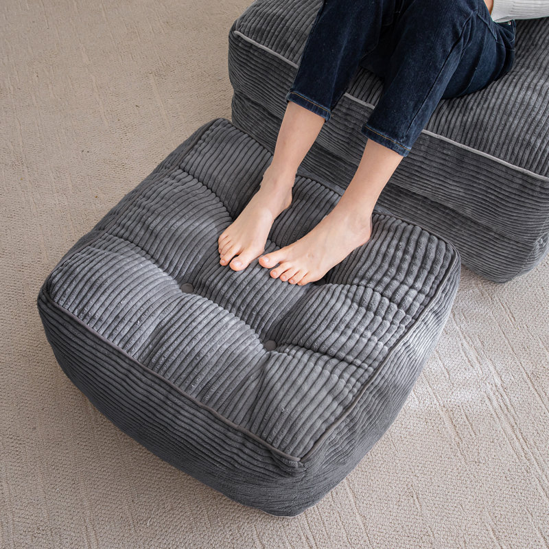 Repose-pieds carré en velours côtelé, grand siège avec coussin de rembourrage en mousse, repose-pieds pour le salon, la chambre à coucher