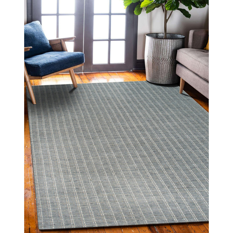 Gray Hand-Knotted Wool Subtle Striped Geometric Modern Contemporary Carpet Rug, 4' x 6'