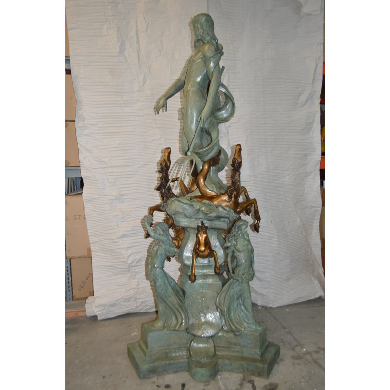 Bronze Neptune Fountain With six Horses Statue -  Size: 38"L x 38"W x 90"H.