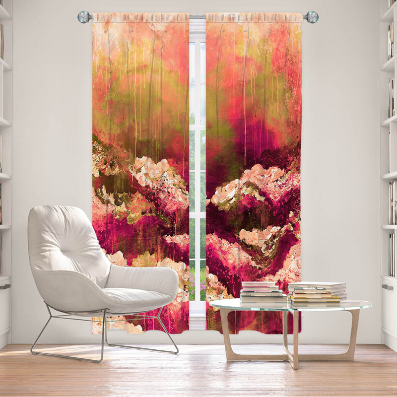 Rideau en polyester, L 20 po x L 52 po, Vert / rose / pêche