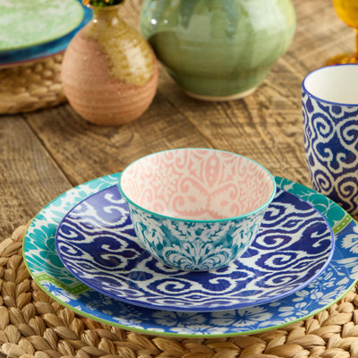 Pavillion Porcelain All Purpose Bowl Set of 6, 4.75-inch vibrant patterned bowls with global tile motifs, ideal for snacks, fruit, sauces, prep bowls, sides, desserts, mix-and-match dining