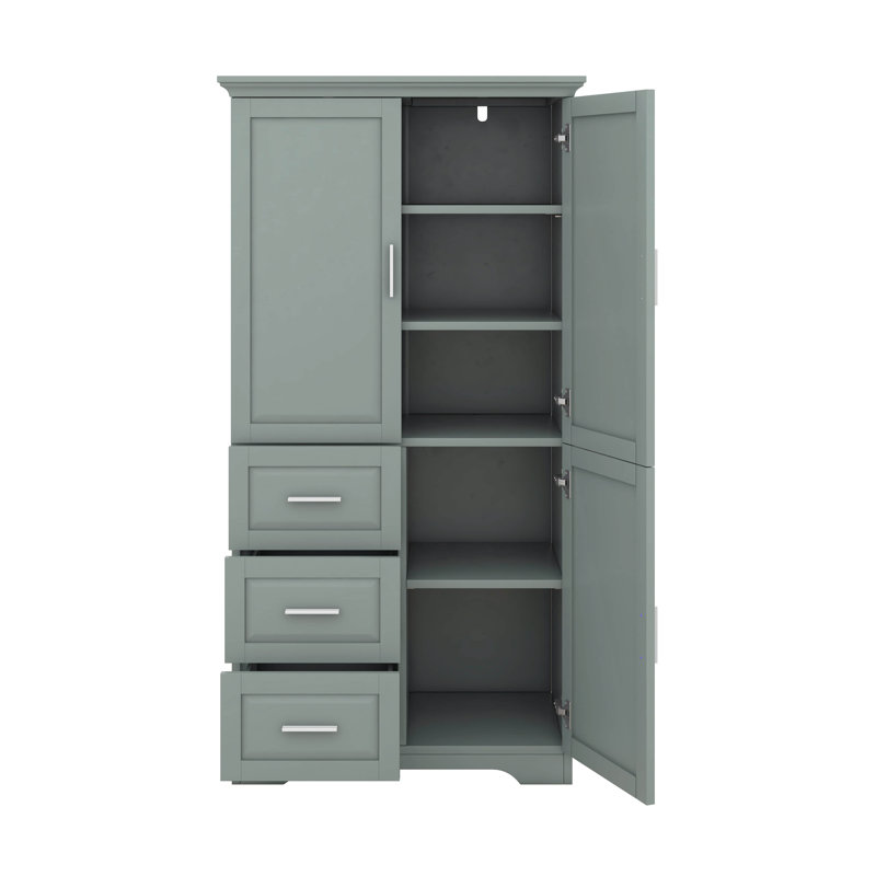Armoire de rangement haute et large avec portes et trois tiroirs, Gris