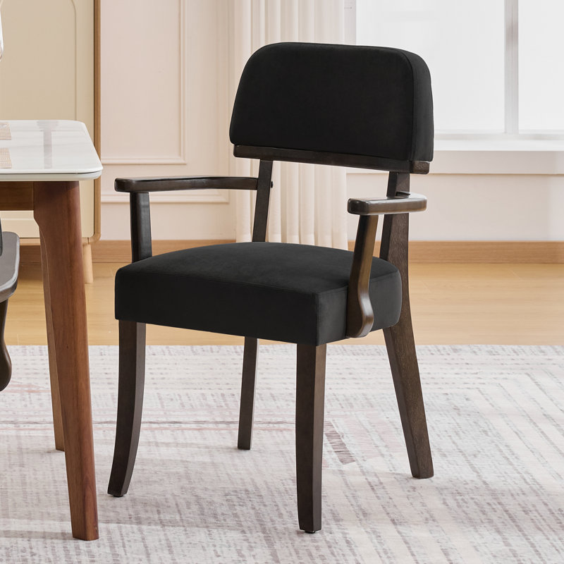 Chaise d'appoint rembourrée en bois massif de style Mid-Century, Velours noir