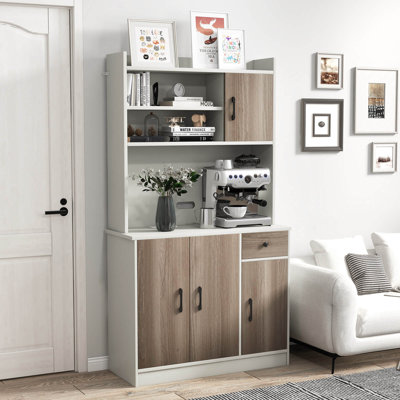 Armoire de rangement à 4 portes avec garde-manger 71 po et 4 tablettes réglables blanc