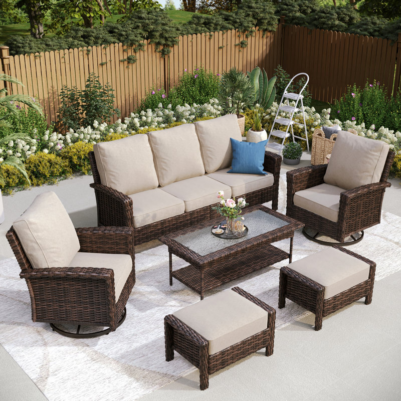 Nadilee Premium All-Weather Wicker - Person Patio Conversation Set with Cushions, Yes, Beige