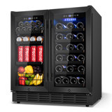30'' Dual Zone Wine and Beverage Refrigerator, Built-In or Freestanding Beverage Cooler, Holds 29 Bottle & 88 Can, Under-Counter Wine Fridge with Metal Basket and LED Lighting