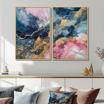 Exploring The Depths Of Pink Geode IV - Pink Wall Art 2 Pieces