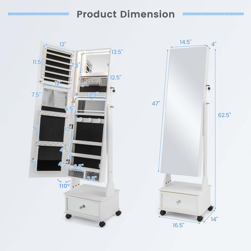 Armoire pour bijoux avec miroir Srinithya, Blanc