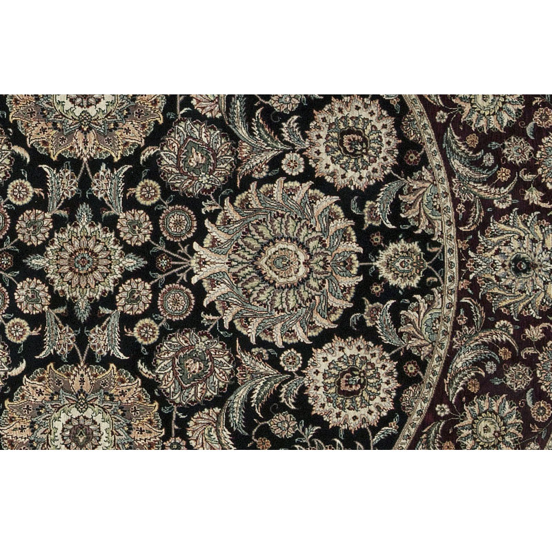 Tapis rond beige, noir et brun noué à la main de haute qualité