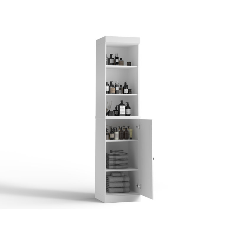 100% Solid Wood 16.5" Bathroom Storage Cabinet with Solid Doors and Adjustable Shelves, White