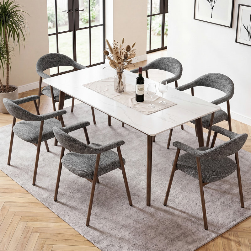  Modern Upholstered Kitchen Dining Chairs, 6, Gray