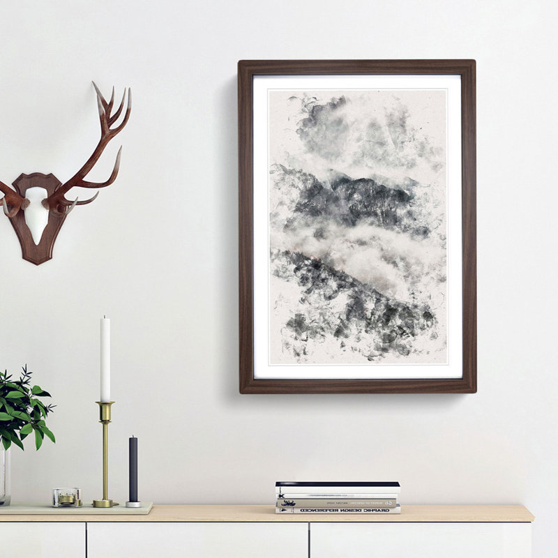Mountain Peak View in Italy - Picture Frame Painting Print, 63cm H x 45cm W x 2cm D, Walnut Framed