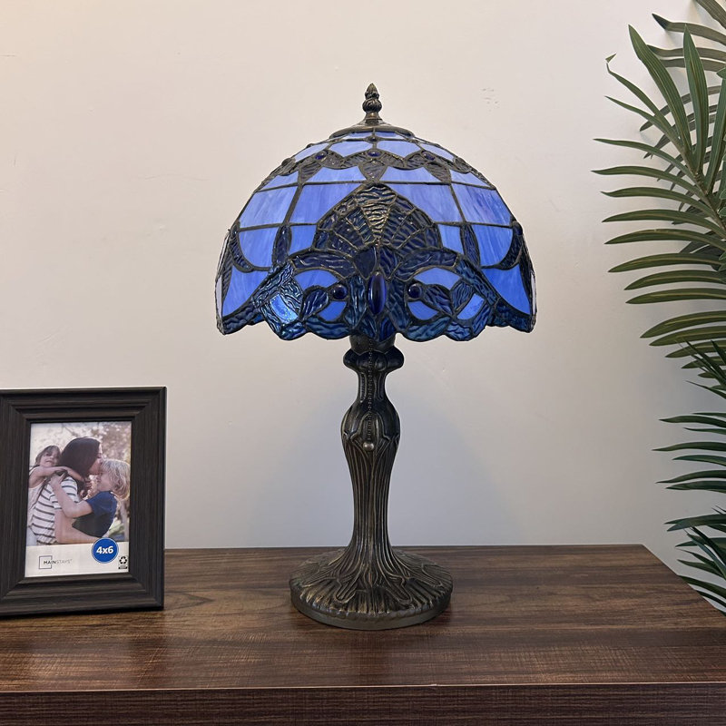 Lounsbury Tiffany Style Table Lamp Blue Stained Glass Baroque Style Lavender LED Bulb Included 12"W*12"D*19"H