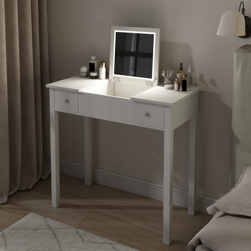 Multifunctional Vanity Desk with 3-Level Adjustable Lighting, Flip-Top Mirror, and Ample Storage for Makeup and Office Use