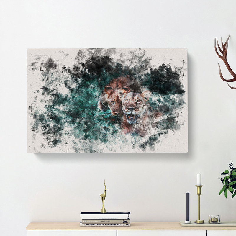 Two Lions In The Shadows - Wrapped Canvas, 50cm H x 76cm W x 3cm D