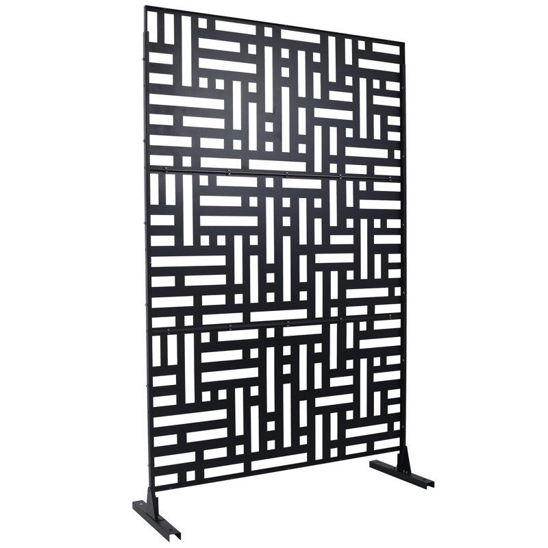 Metal Outdoor Privacy Screen, 76" H x 48" W x 16" D, Noir