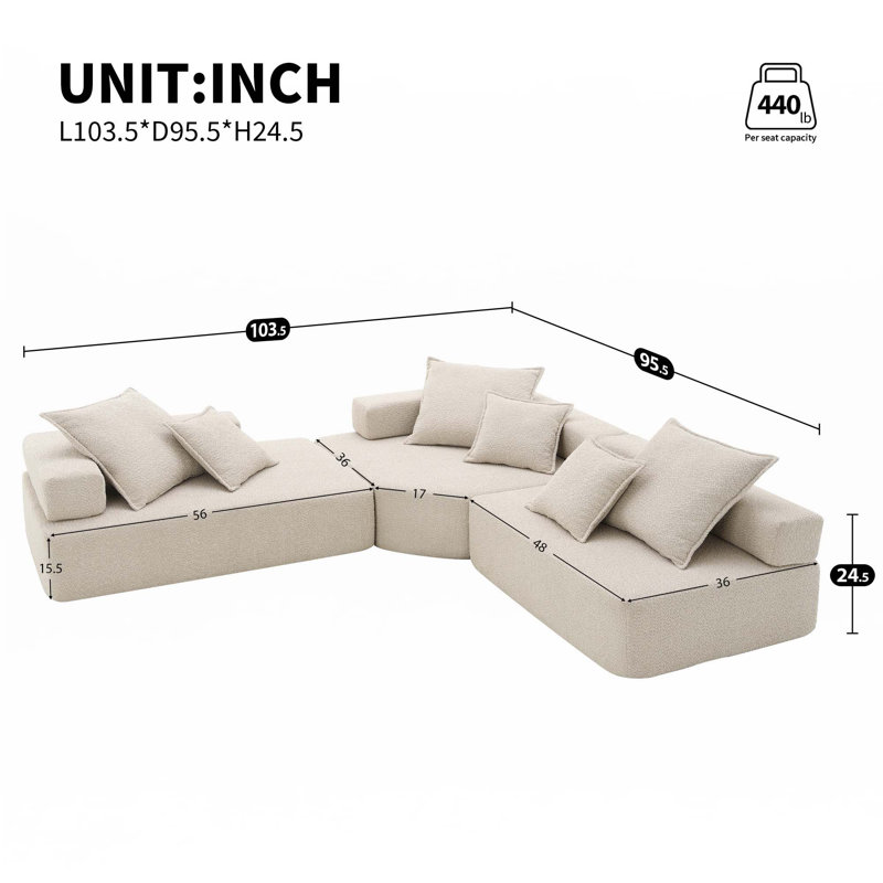 Canapé modulaire surdimensionné en forme de L Boneless