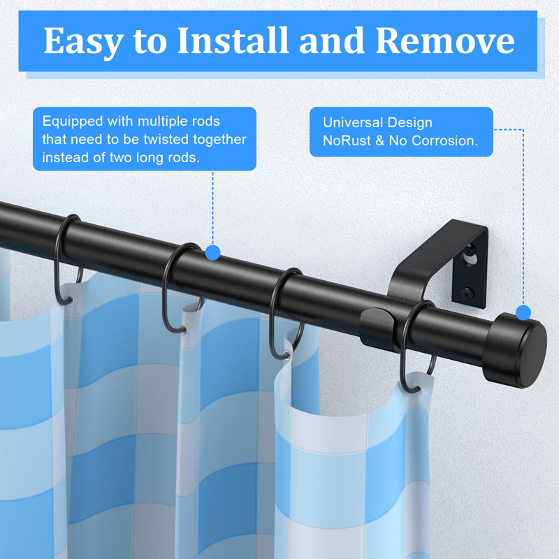Tringle à rideaux pour fenêtres 32-90 po, 1 tringle réglable noire avec supports, installation facile