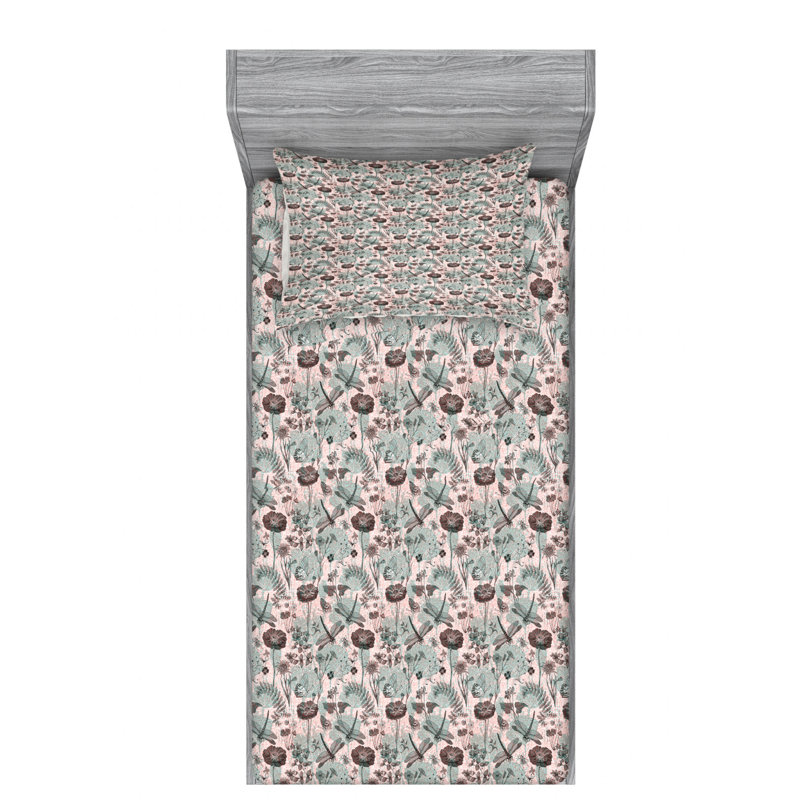 Microfiber Floral Sheet Set, Twin XL Sheet Set + Fitted Sheet + 1 Pillowcase