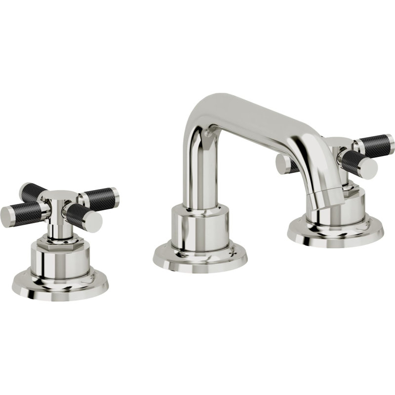 Descanso 8" Widespread Lavatory Faucet with Cross Carbon Fiber Handle and ZeroDrain, Polished Chrome